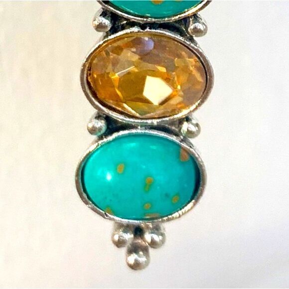 Turquoise & Amber Glass Drop Earrings – Sculptural Thai Style - Picture 5 of 12